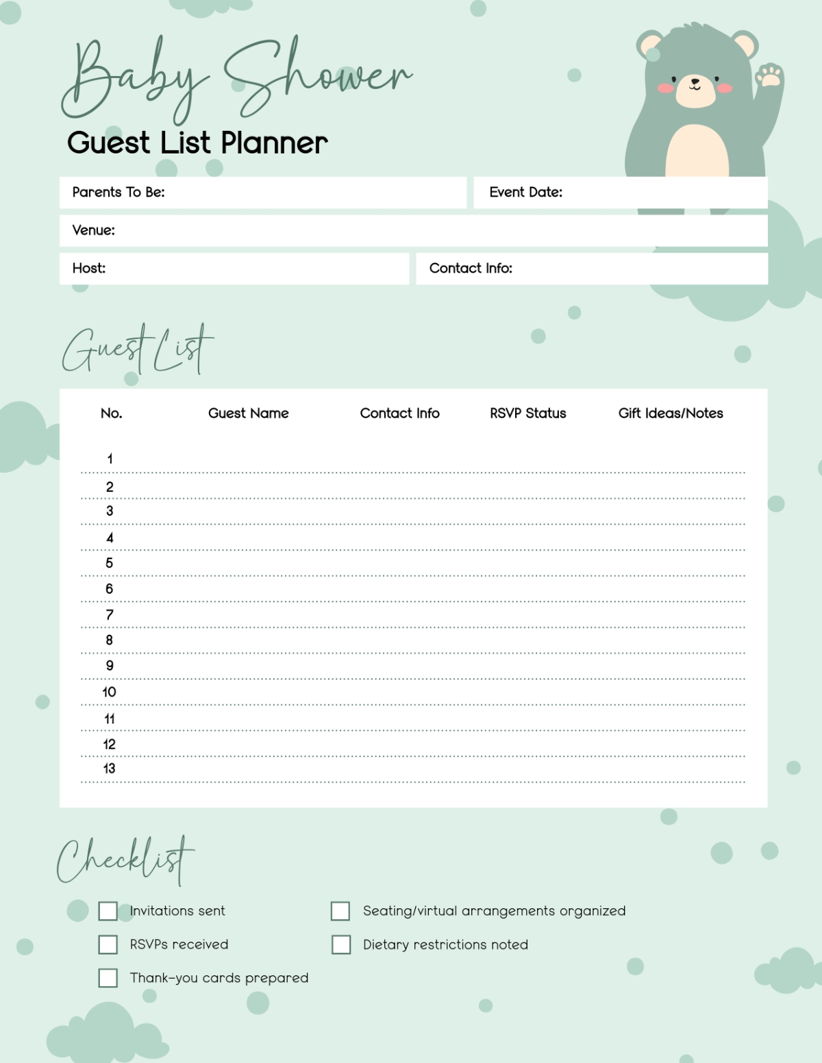 Free Baby Shower Planner Templates To Customize Online