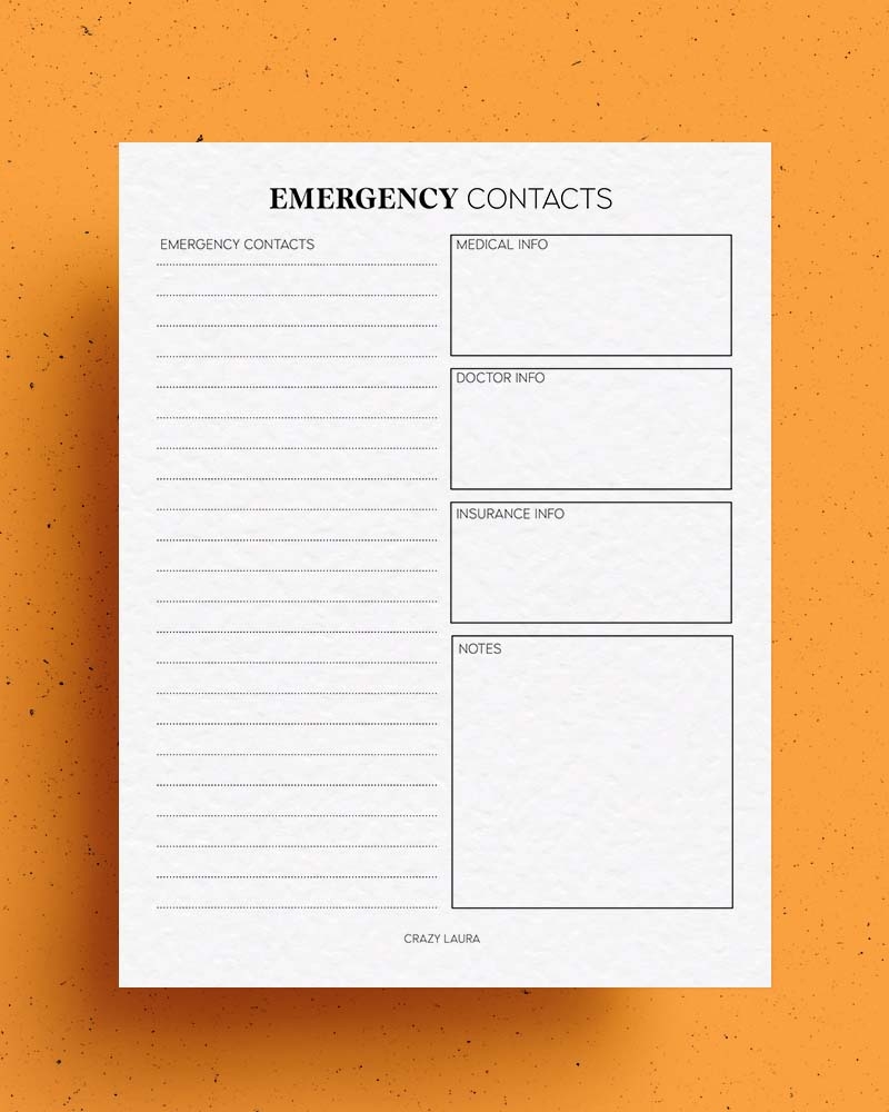 Free Babysitter Printable U0026 Emergency Contact Pages Crazy Laura