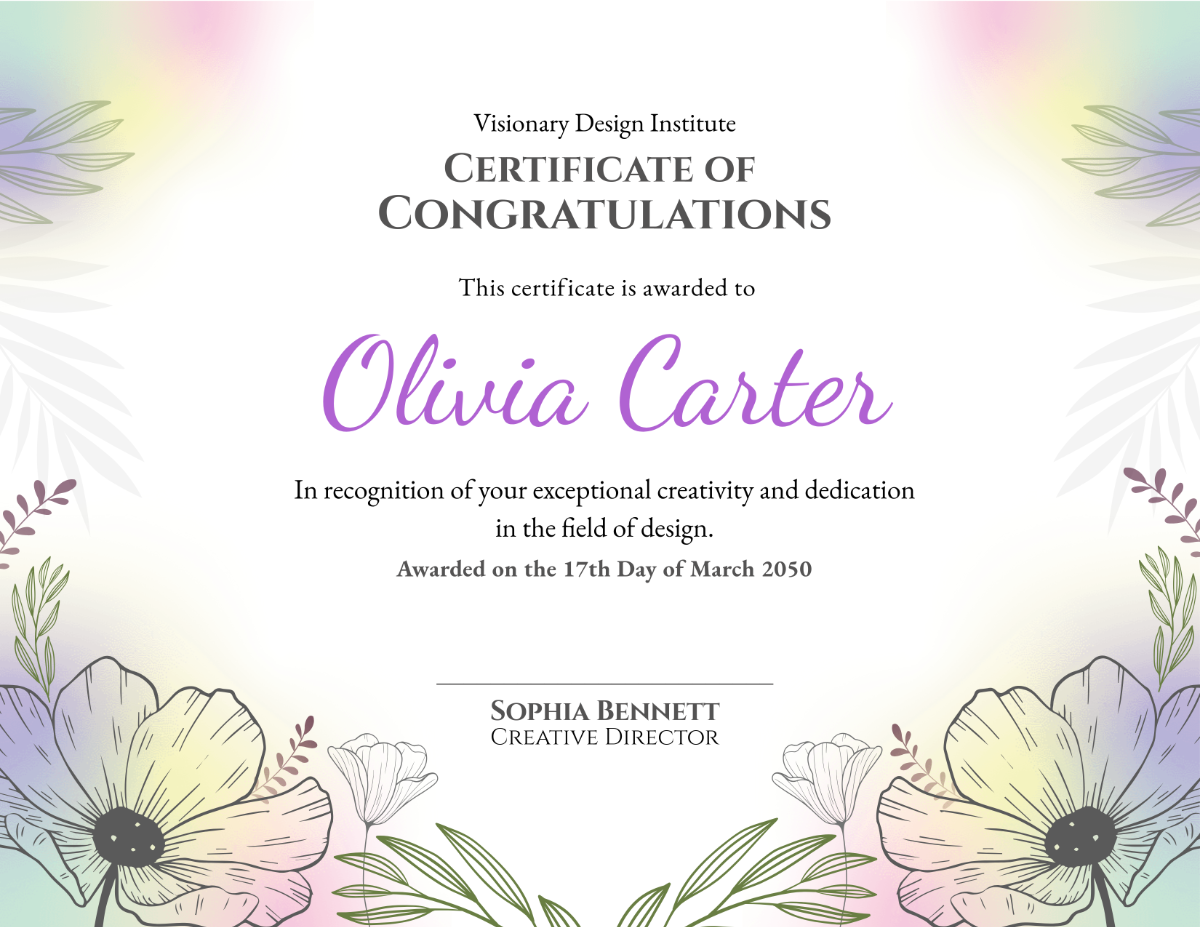Free Beautiful Congratulations Certificate Design Template To Edit Online