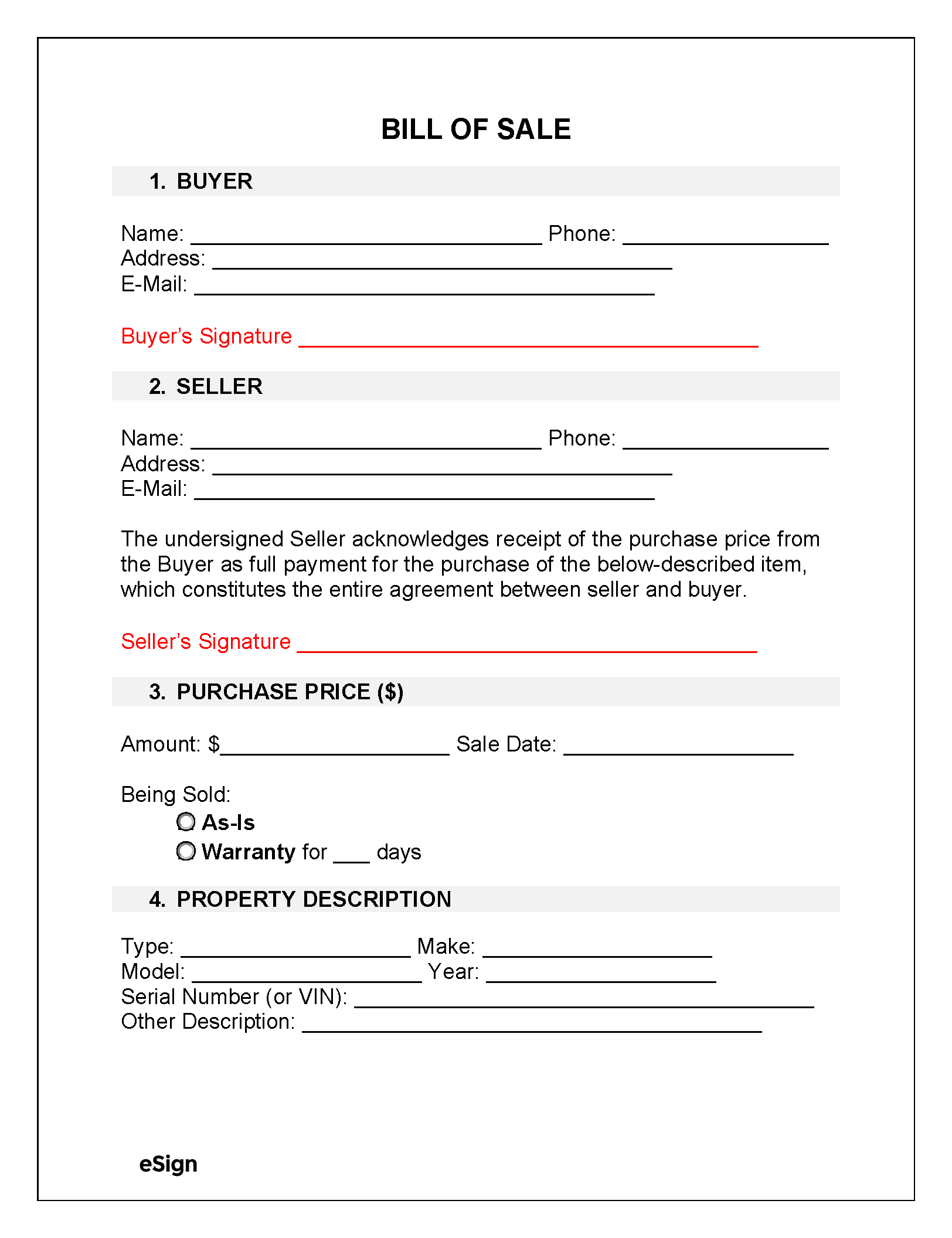 Free Bill Of Sale Forms 23 PDF Word