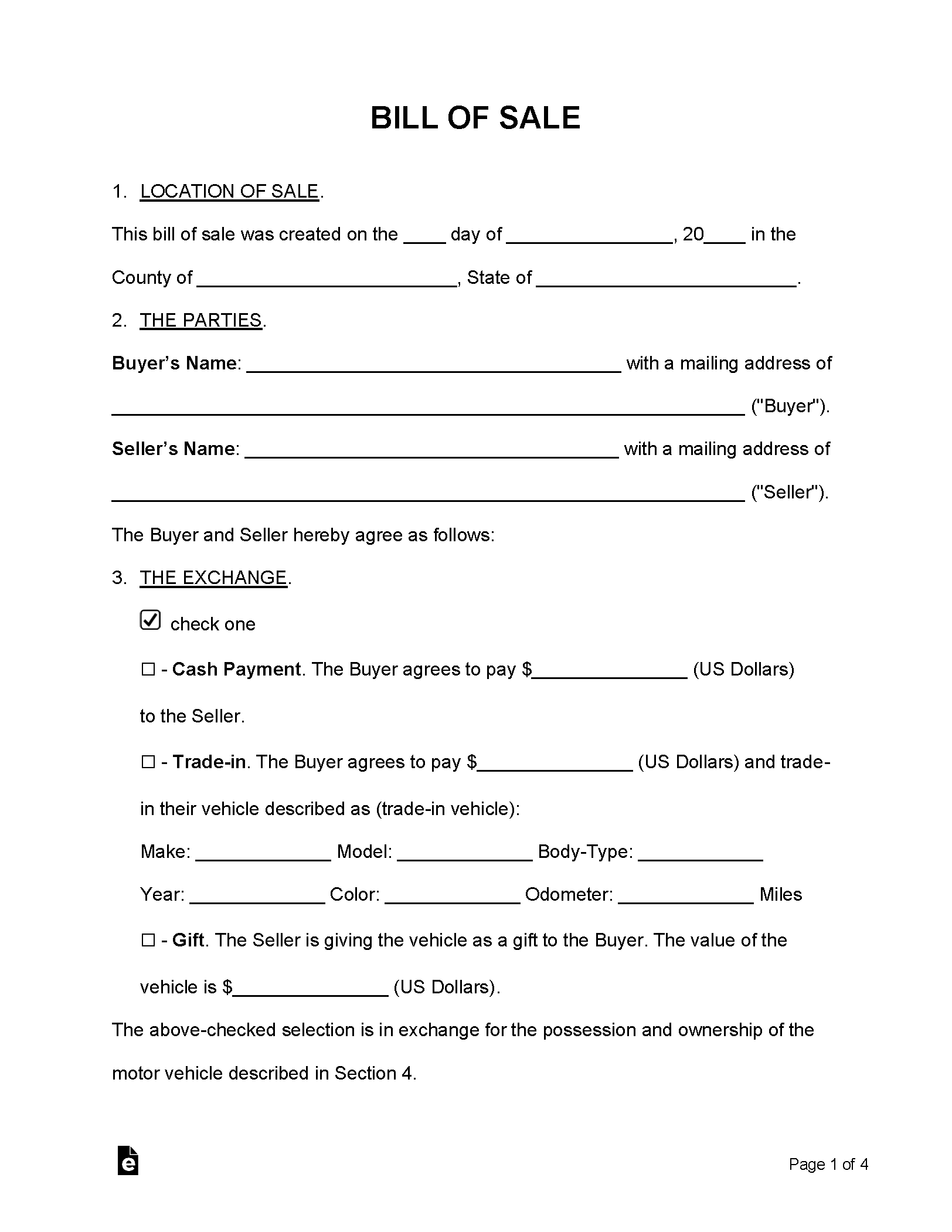 printable used car bill of sale