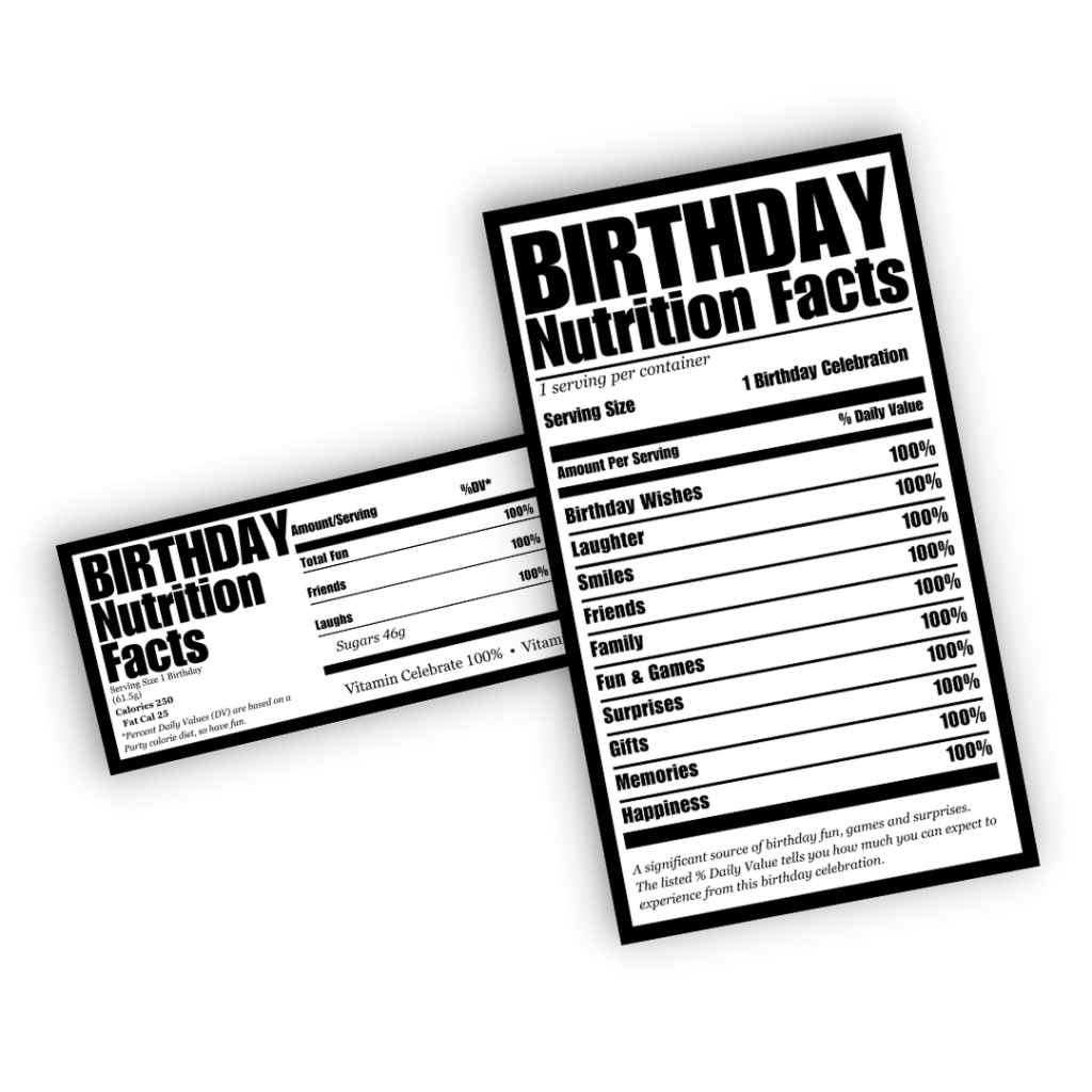 Free Birthday Nutrition Facts PNG Pretty Party U0026 Crafty