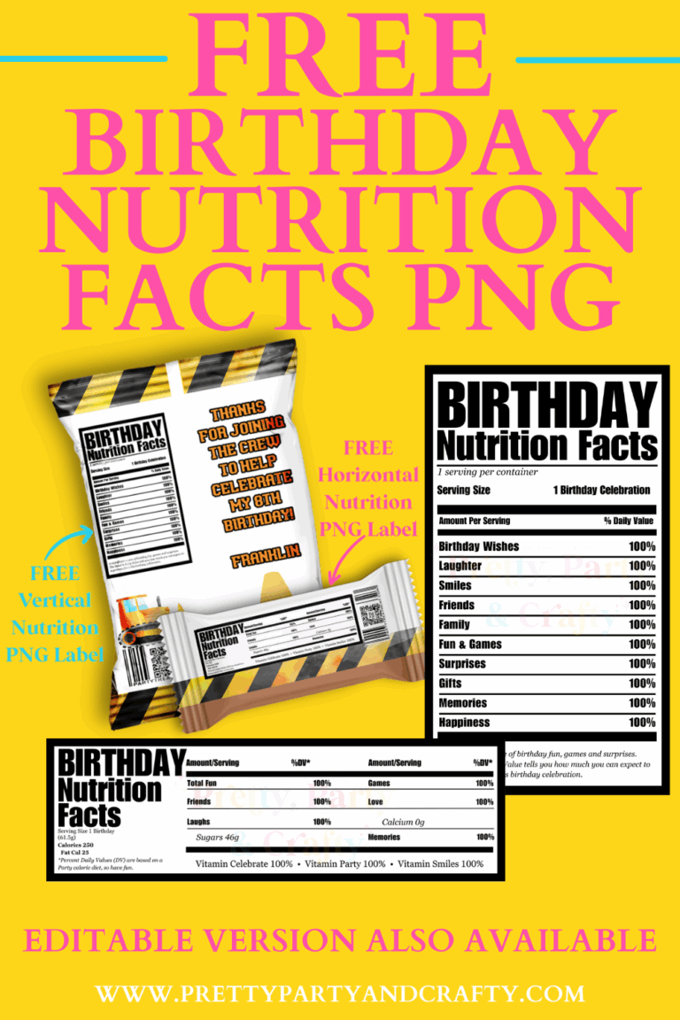 Free Birthday Nutrition Facts PNG Pretty Party U0026 Crafty