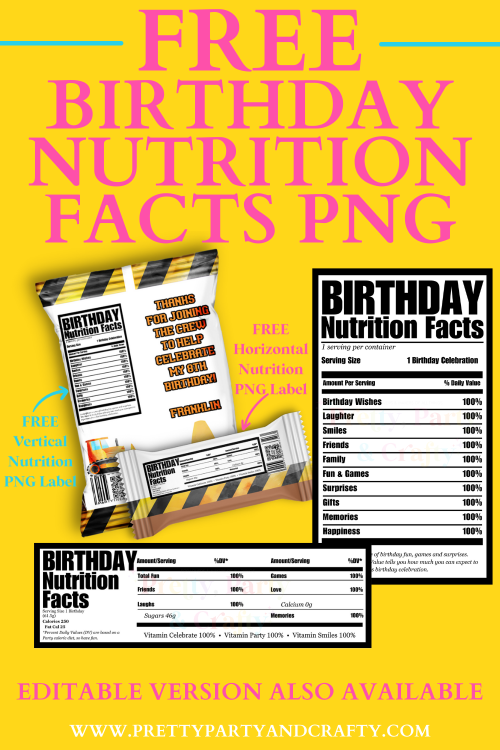 Free Birthday Nutrition Facts PNG Pretty Party U0026 Crafty