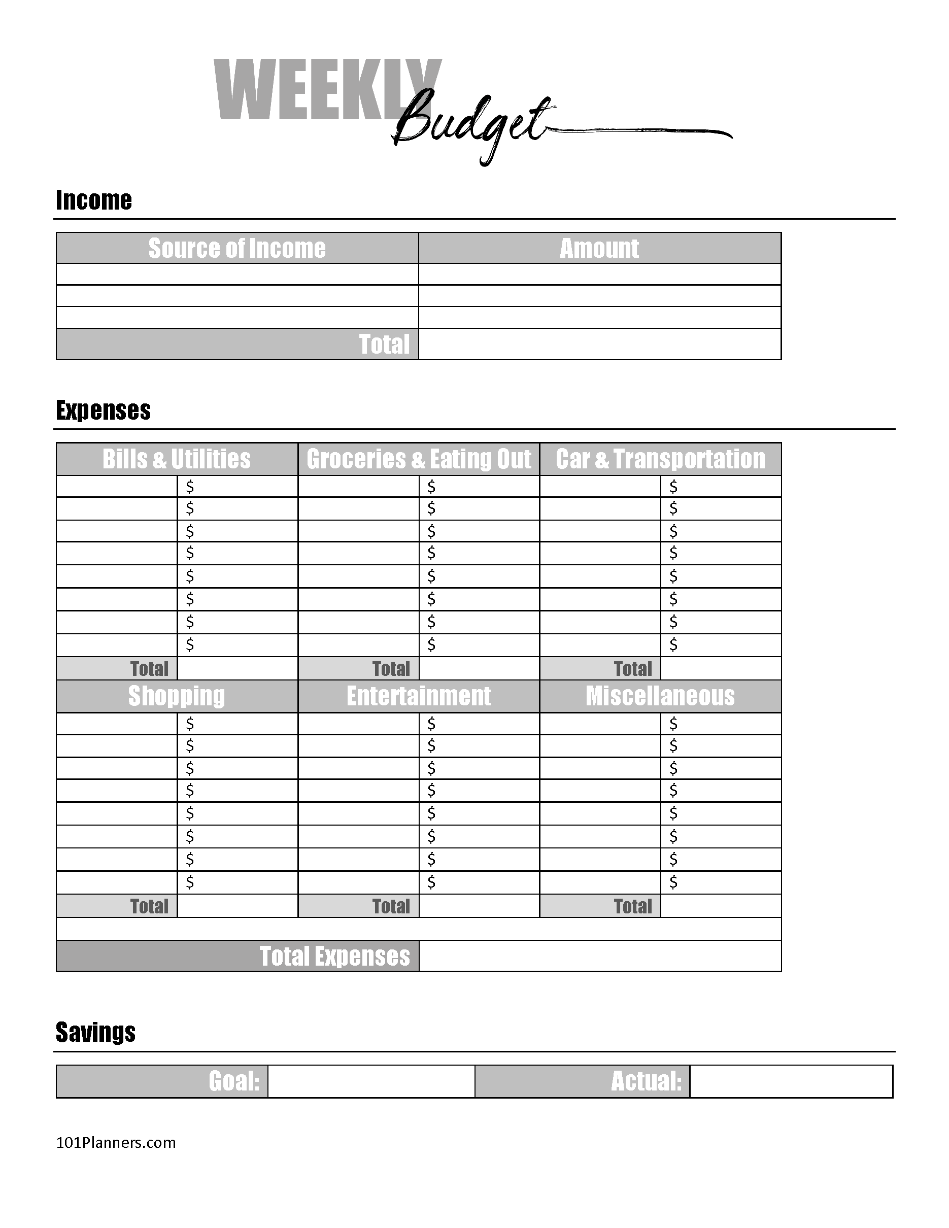 free printable budget forms