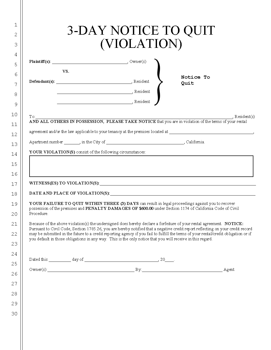 free printable 3 day eviction notice