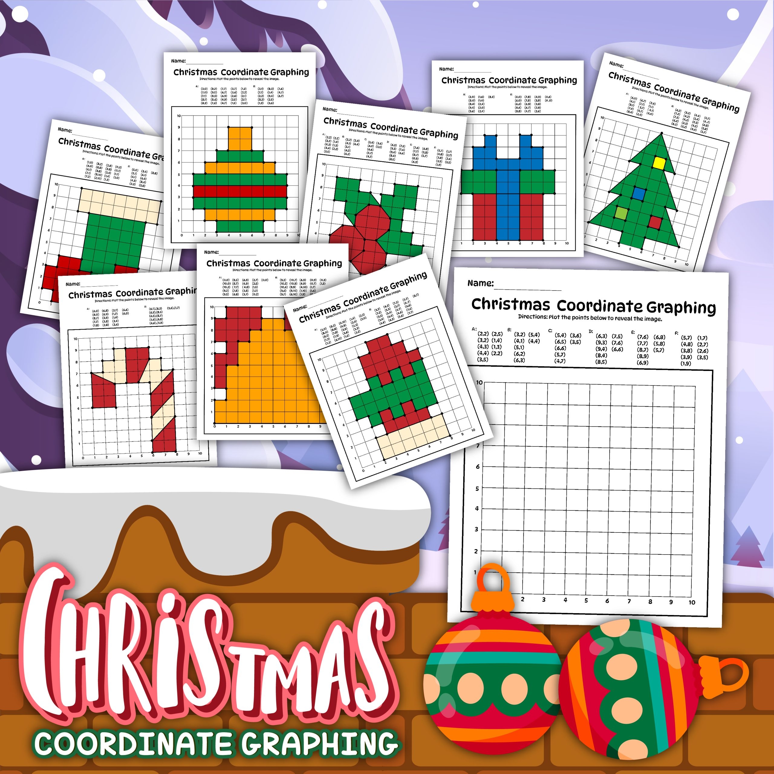 free printable coordinate graphing holiday pictures worksheets