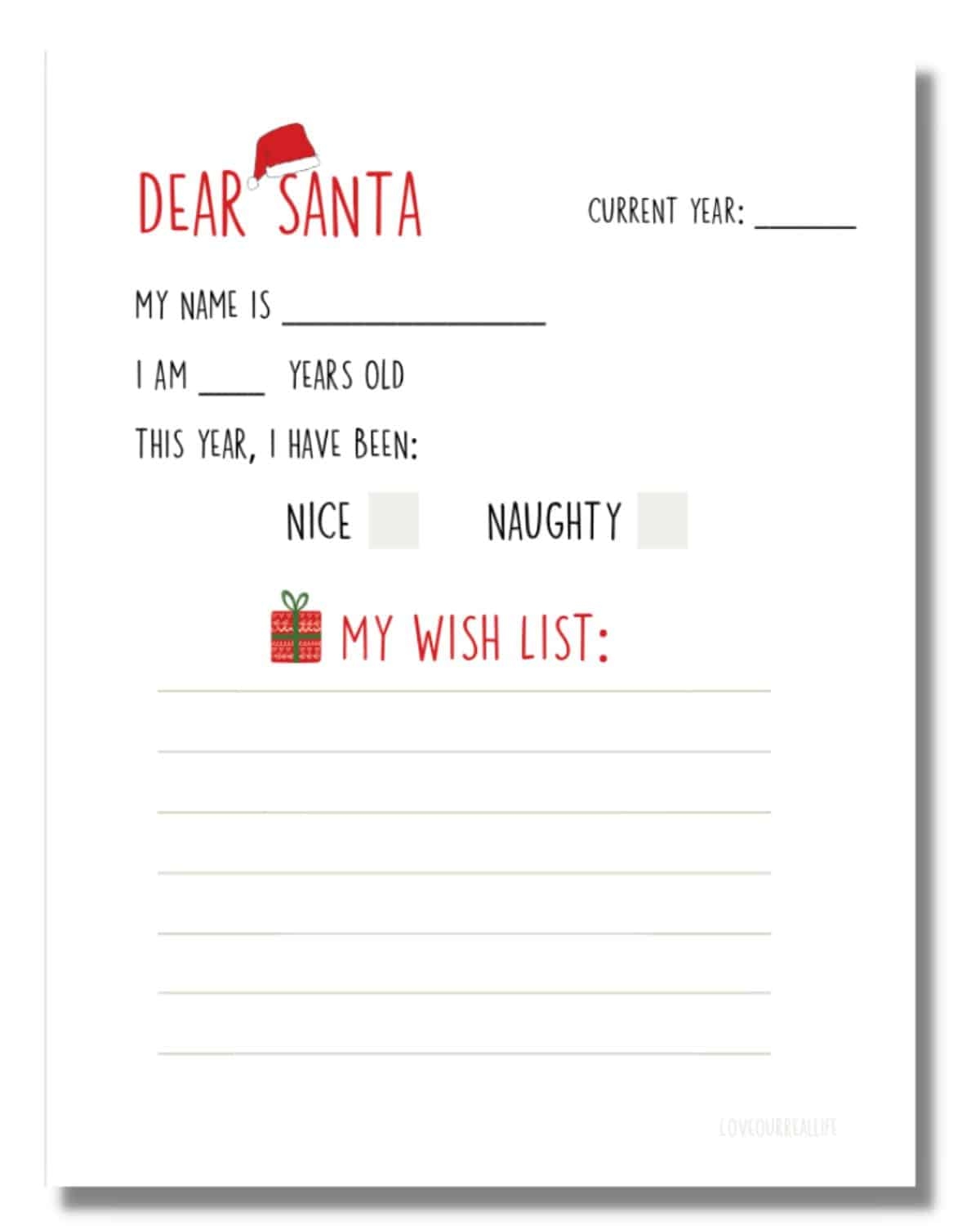 santa wish list printable free