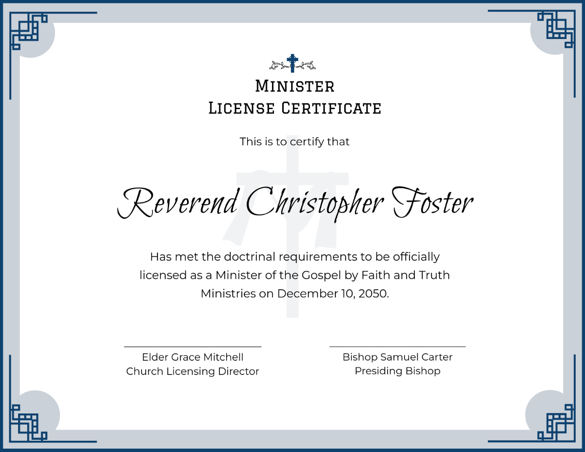 Free Church Minister License Certificate Template To Edit Online
