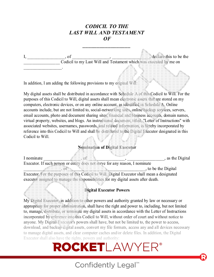 Free Codicil To Will Make U0026 Download Rocket Lawyer