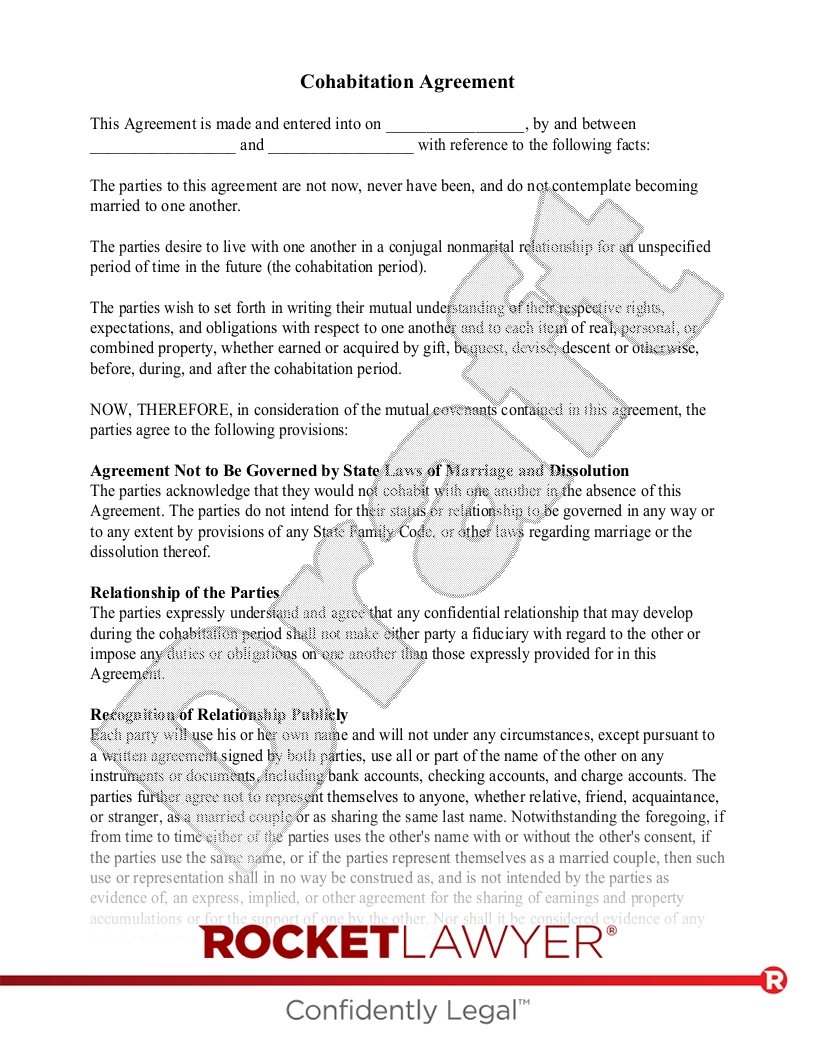 Free Cohabitation Agreement Template U0026 FAQs Rocket Lawyer