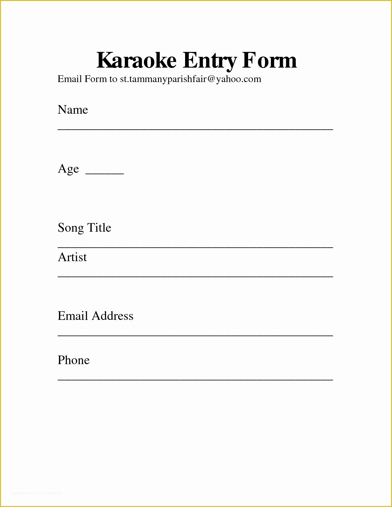 Free Contest Entry Form Template Form