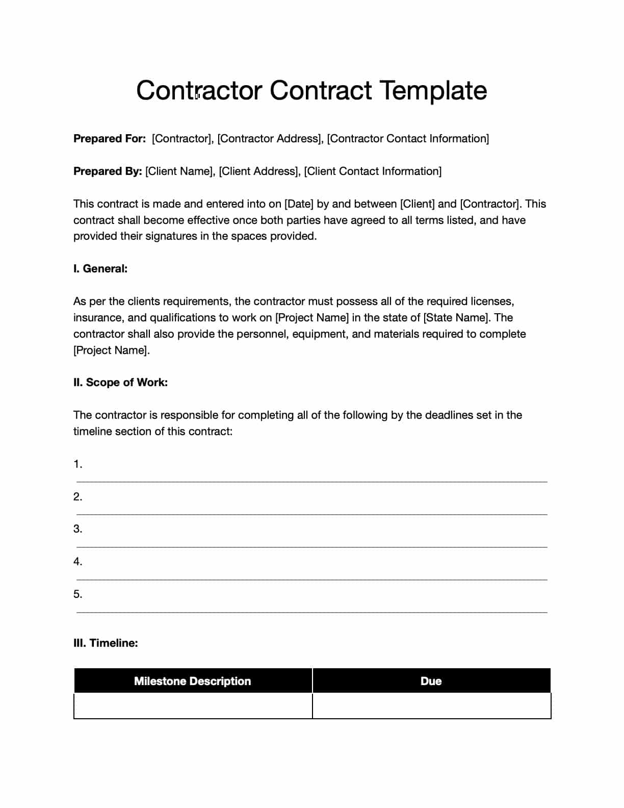 free printable contractor forms