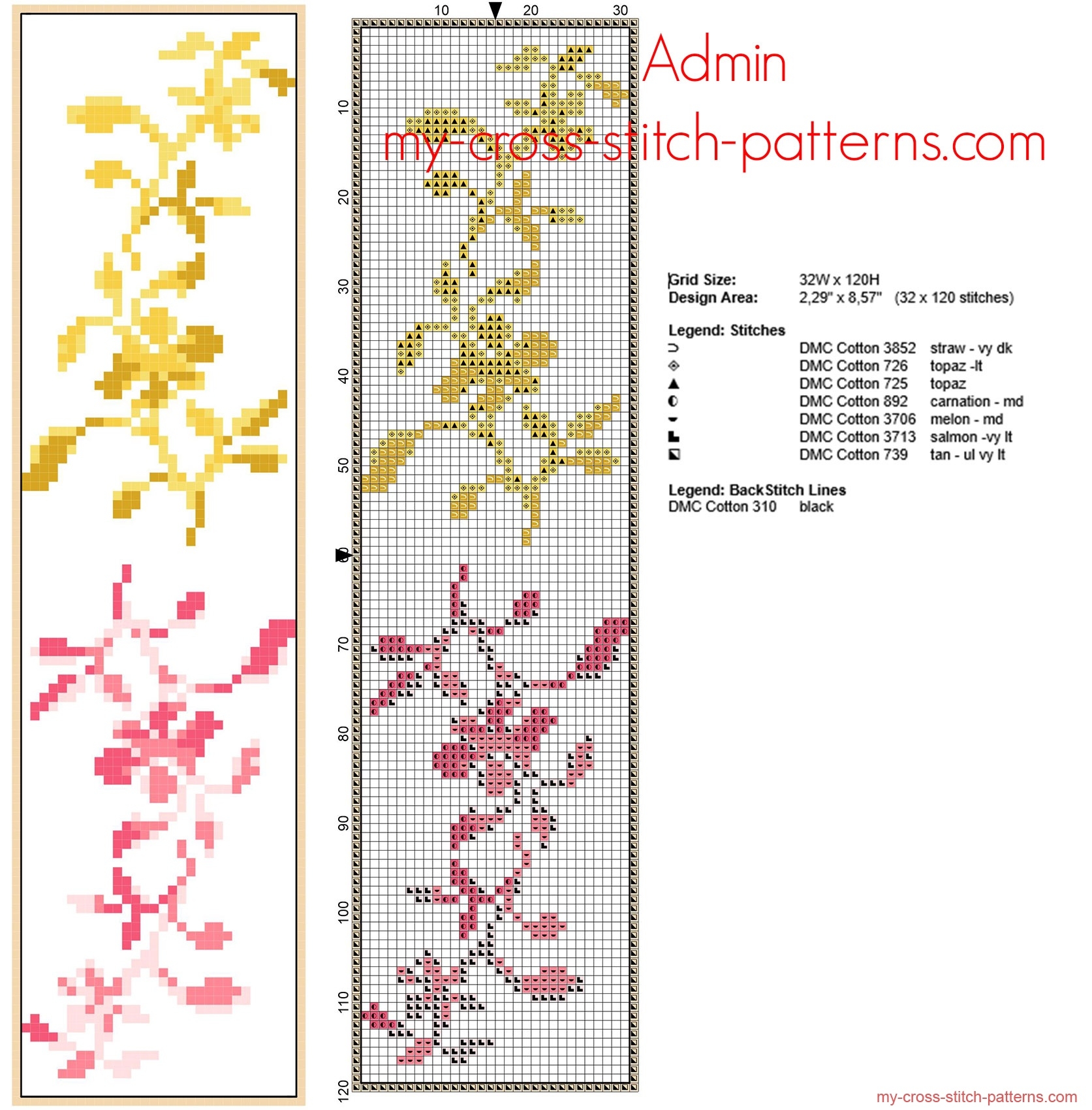 Free Cross Stitch Bookmark With Small Yellow And Pink Flowers Free Cross Stitch Patterns Simple Unique Alphabets Baby