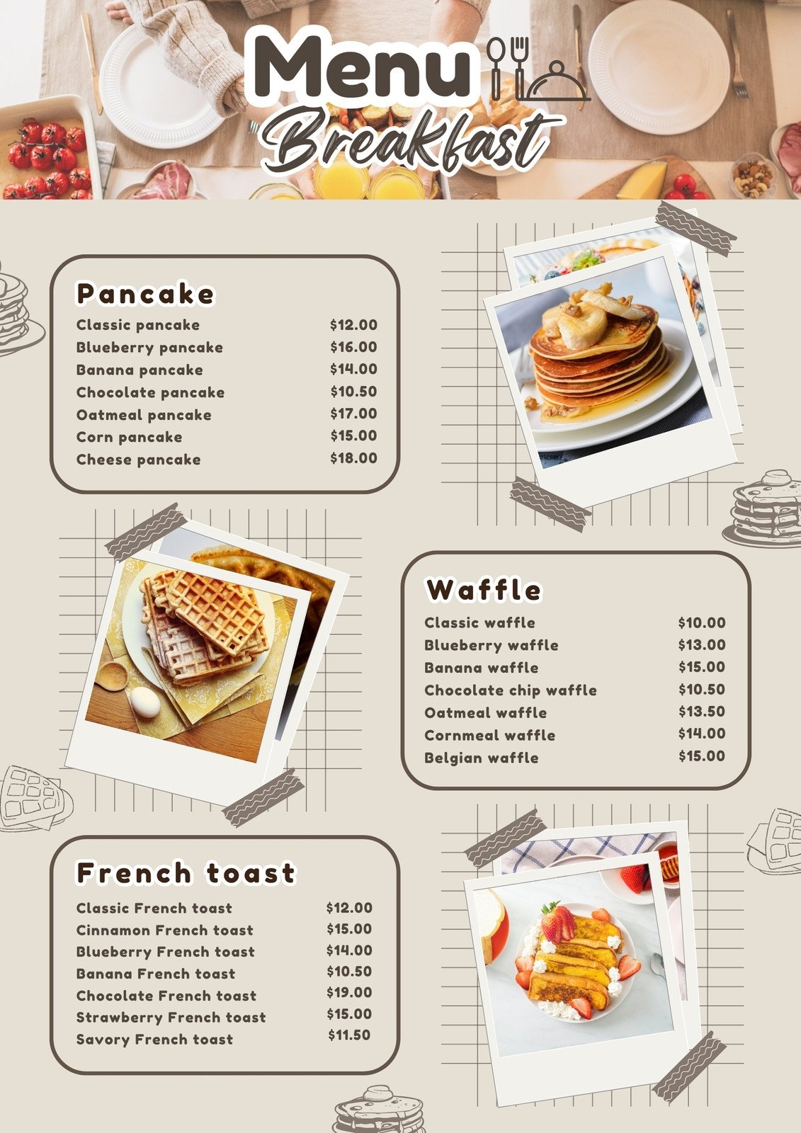 Free Custom Printable Breakfast Menu Templates Canva
