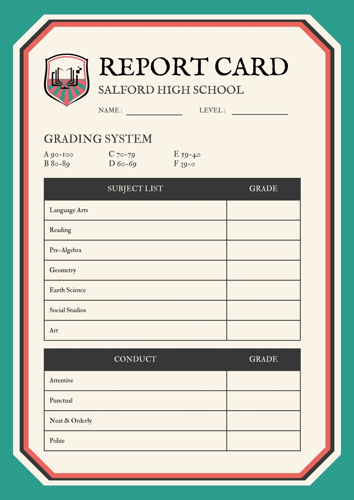 printable homeschool report card