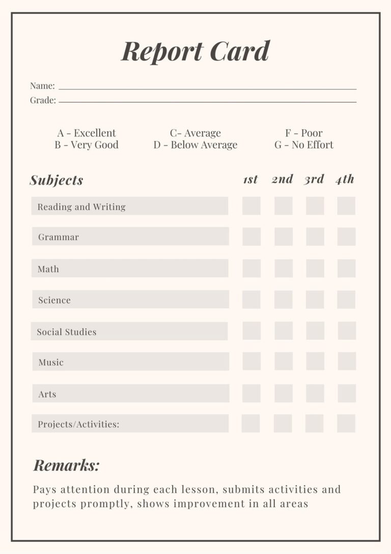 Free Custom Printable Homeschool Report Card Templates Canva