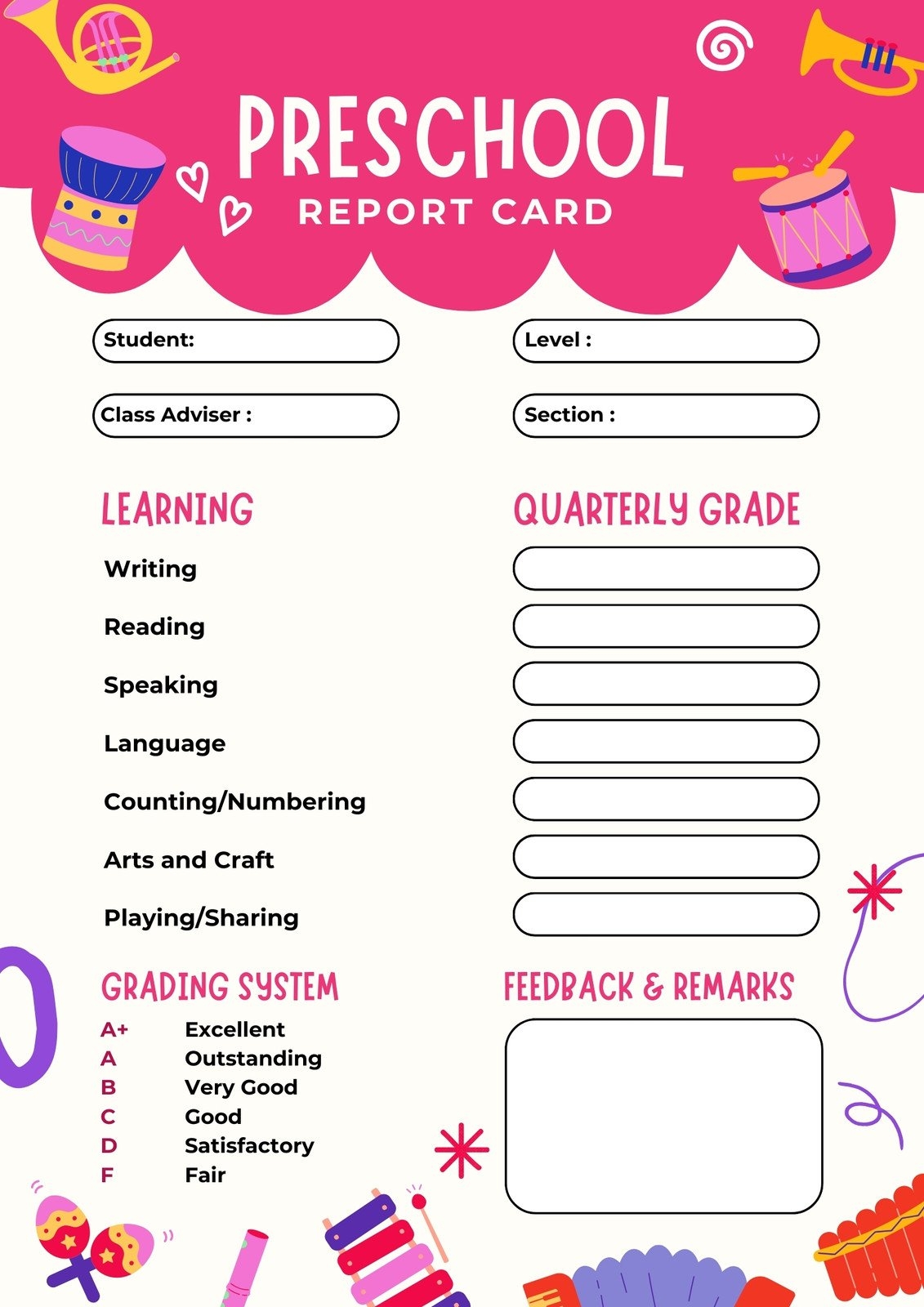 Free Custom Printable Preschool Report Card Templates Canva Free Custom Printable Preschool Report Card Templates Canva