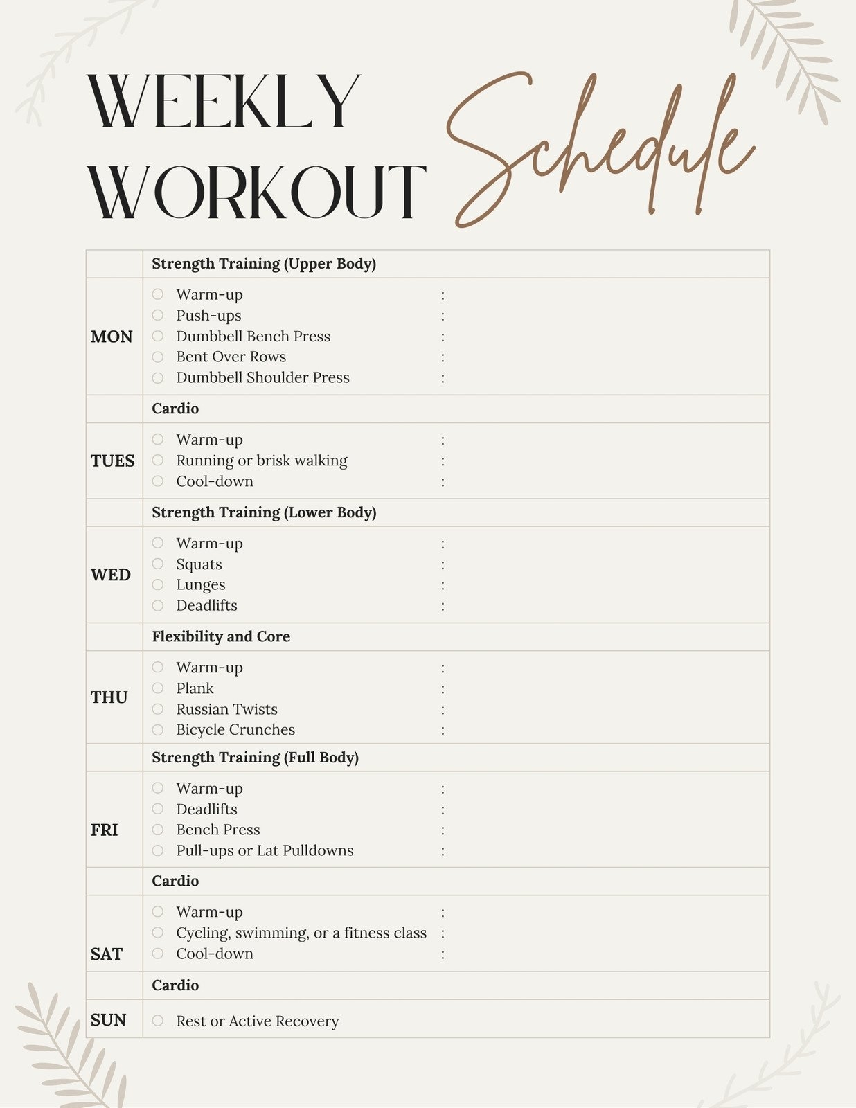 Free Custom Printable Workout Planner Templates Online Canva Free Custom Printable Workout Planner Templates Online Canva