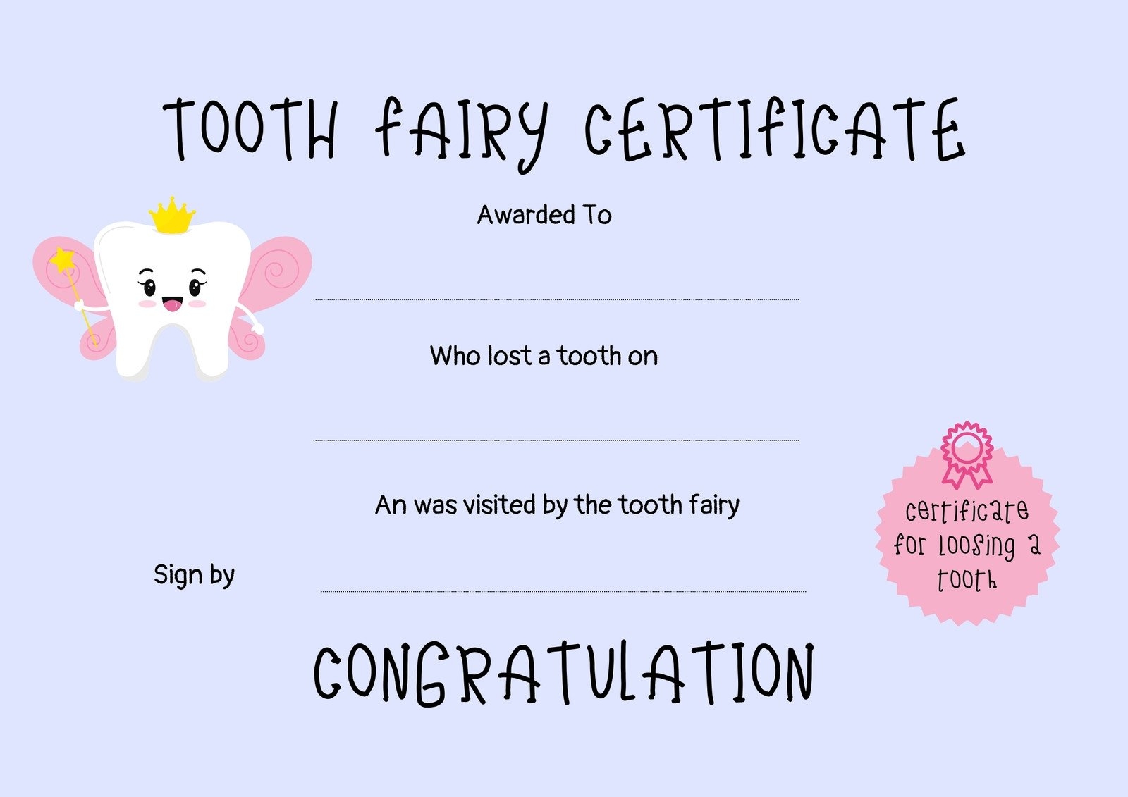 Free Customizable Tooth Fairy Certificate Templates Canva