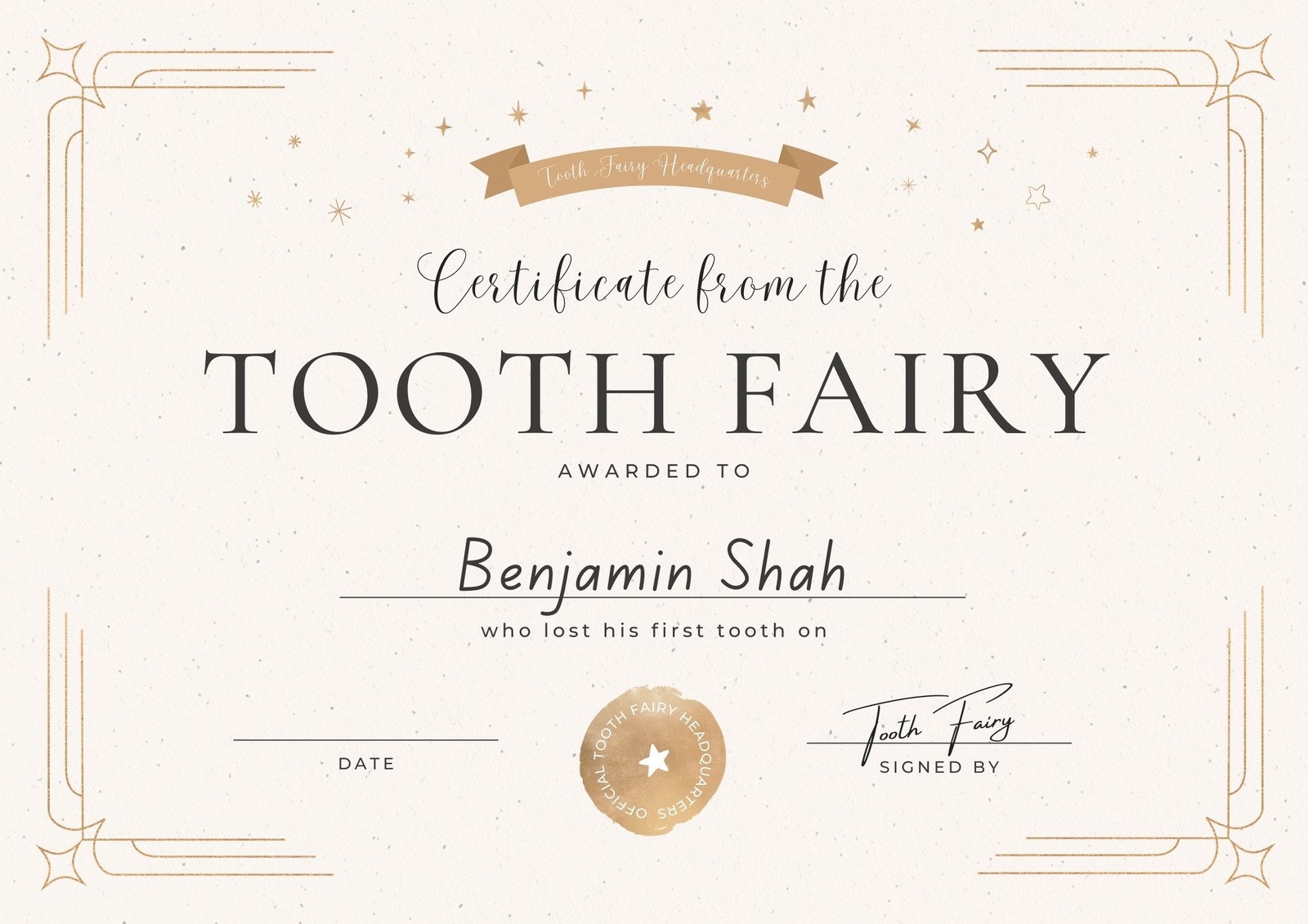 tooth fairy printable certificate
