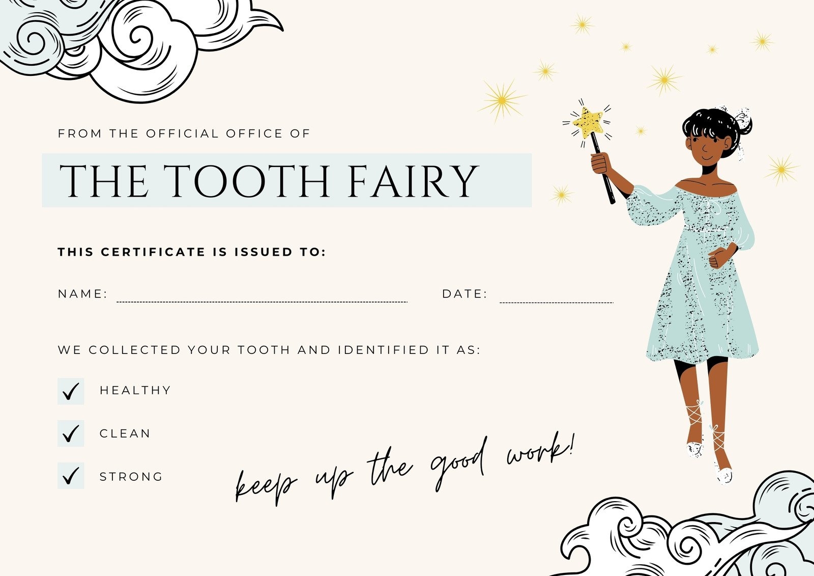 tooth fairy certificate printable girl