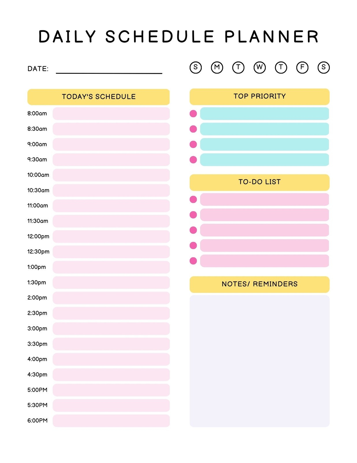 daily schedule free printable daily planner template
