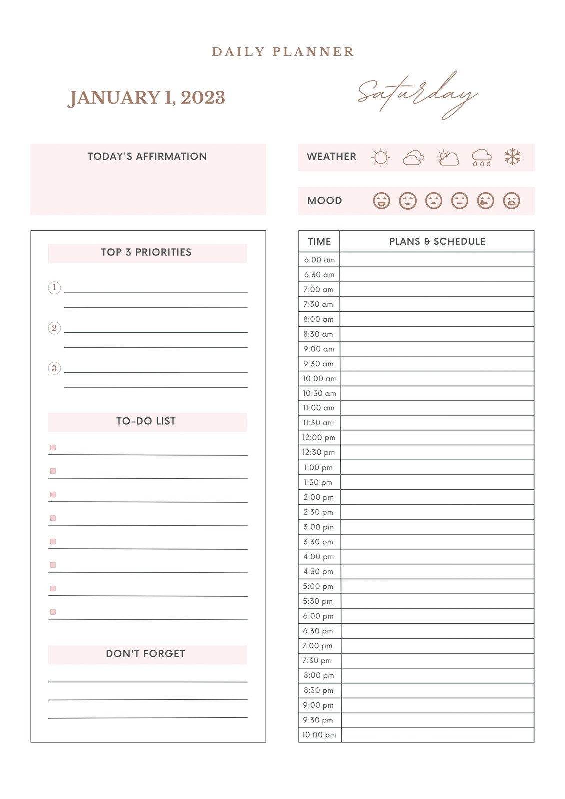 free printable daily planner template