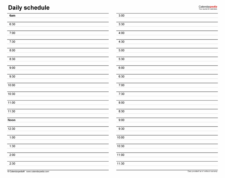 Free Daily Schedules In PDF Format 30 Templates