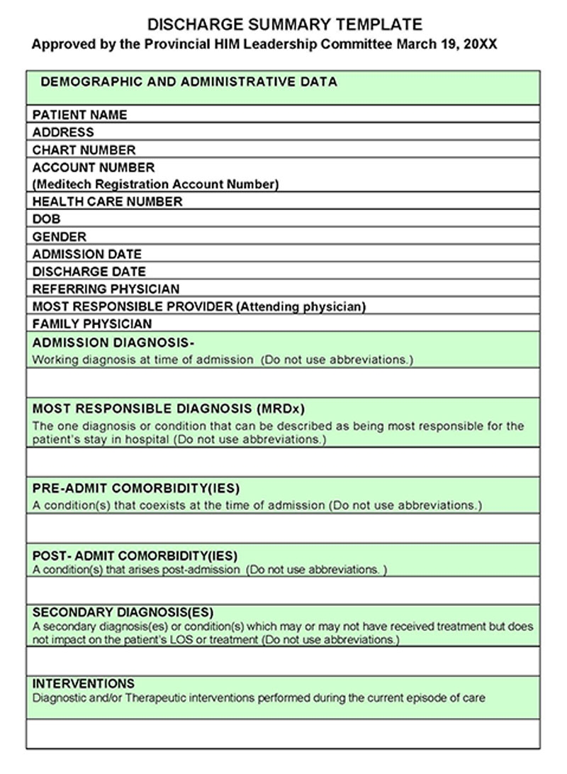 Free Discharge Summary Forms In General Format 
