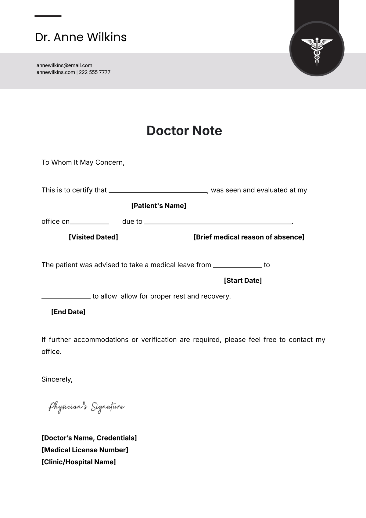 free printable doctors note template