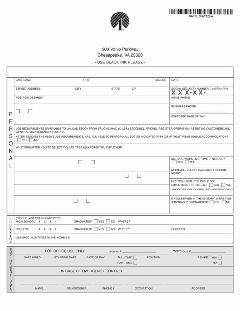 Free Dollar Tree Employment Application Form PDF 462KB 2 