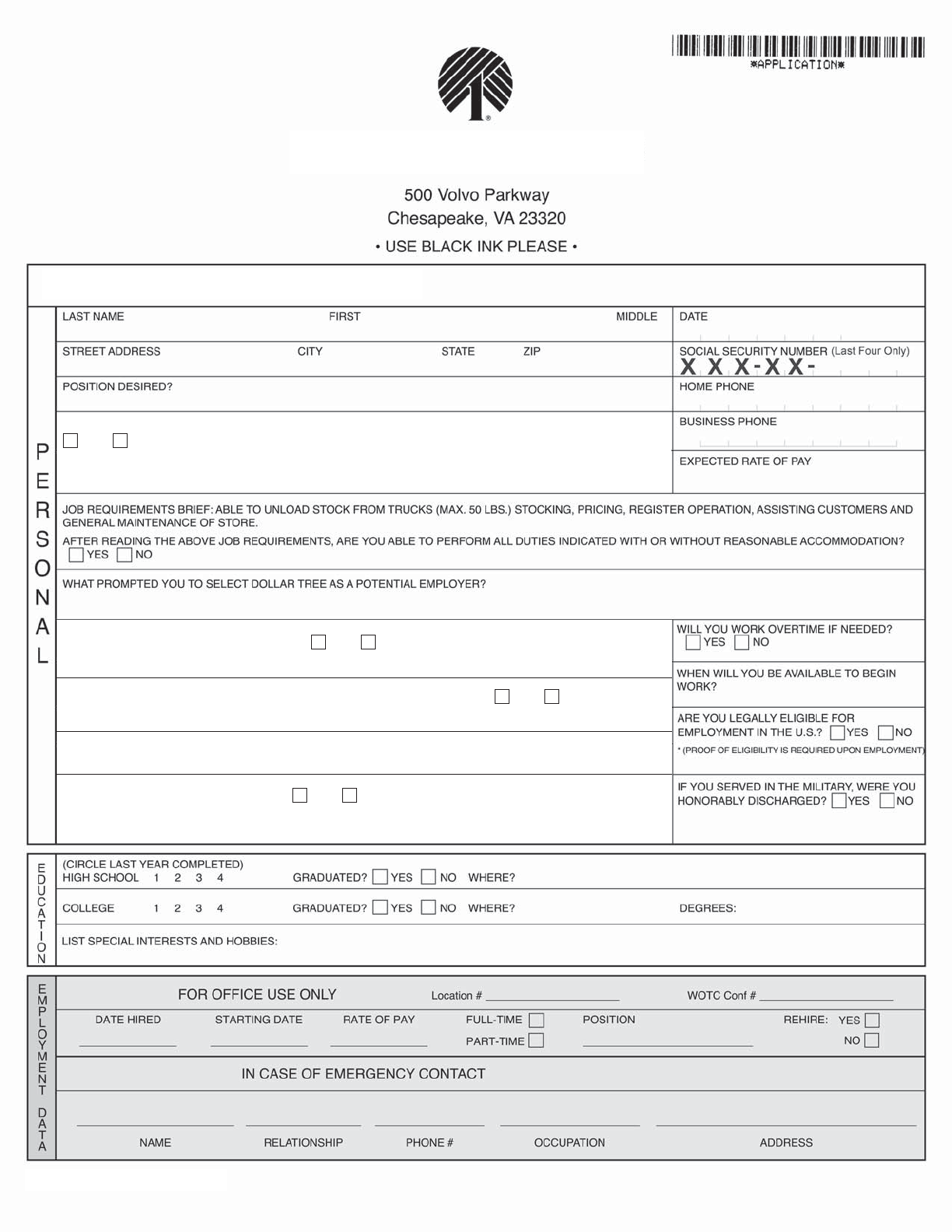 Free Dollar Tree Employment Application Form PDF 462KB 2 