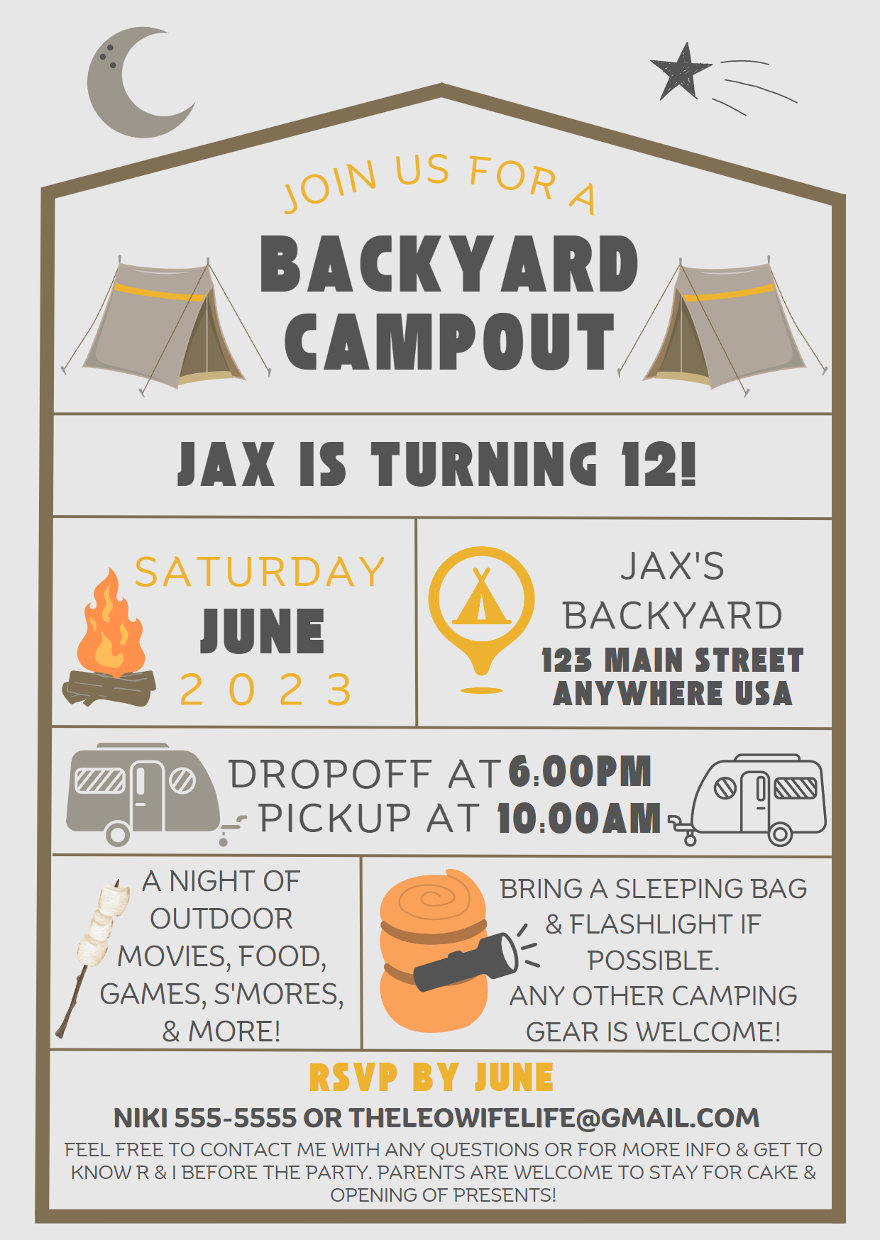 Free E Vite Or Printable Backyard Campout Birthday Invitation Personalize Yours For Free Life As A LEO Wife