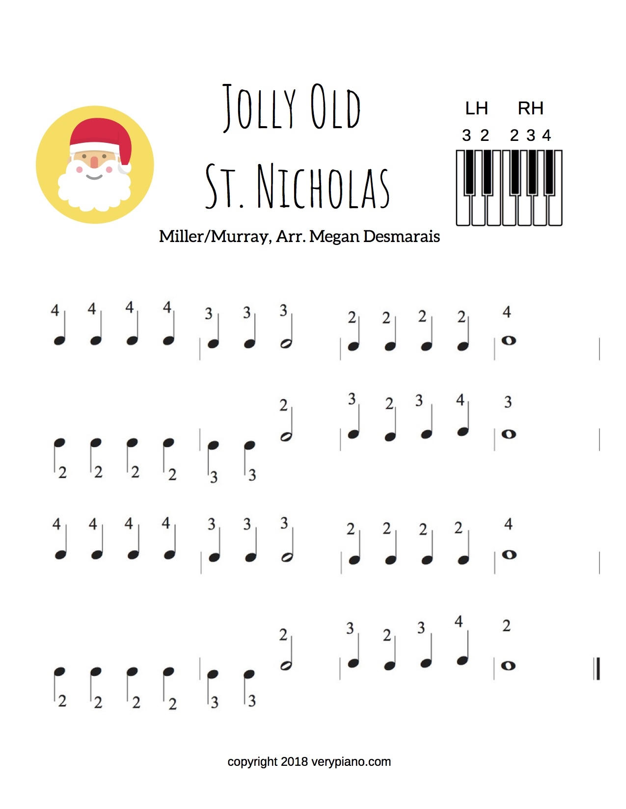 Free Easy Piano Sheet Music Jolly Old St Nicholas Very Piano