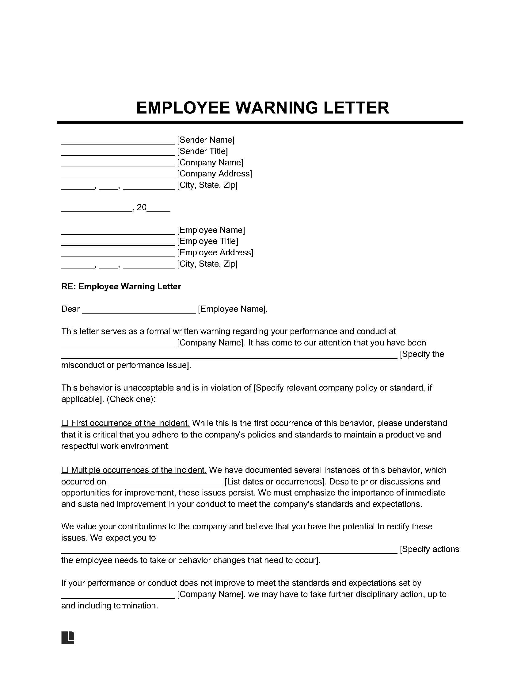 Free Employee Warning Notice Form PDF U0026 Word