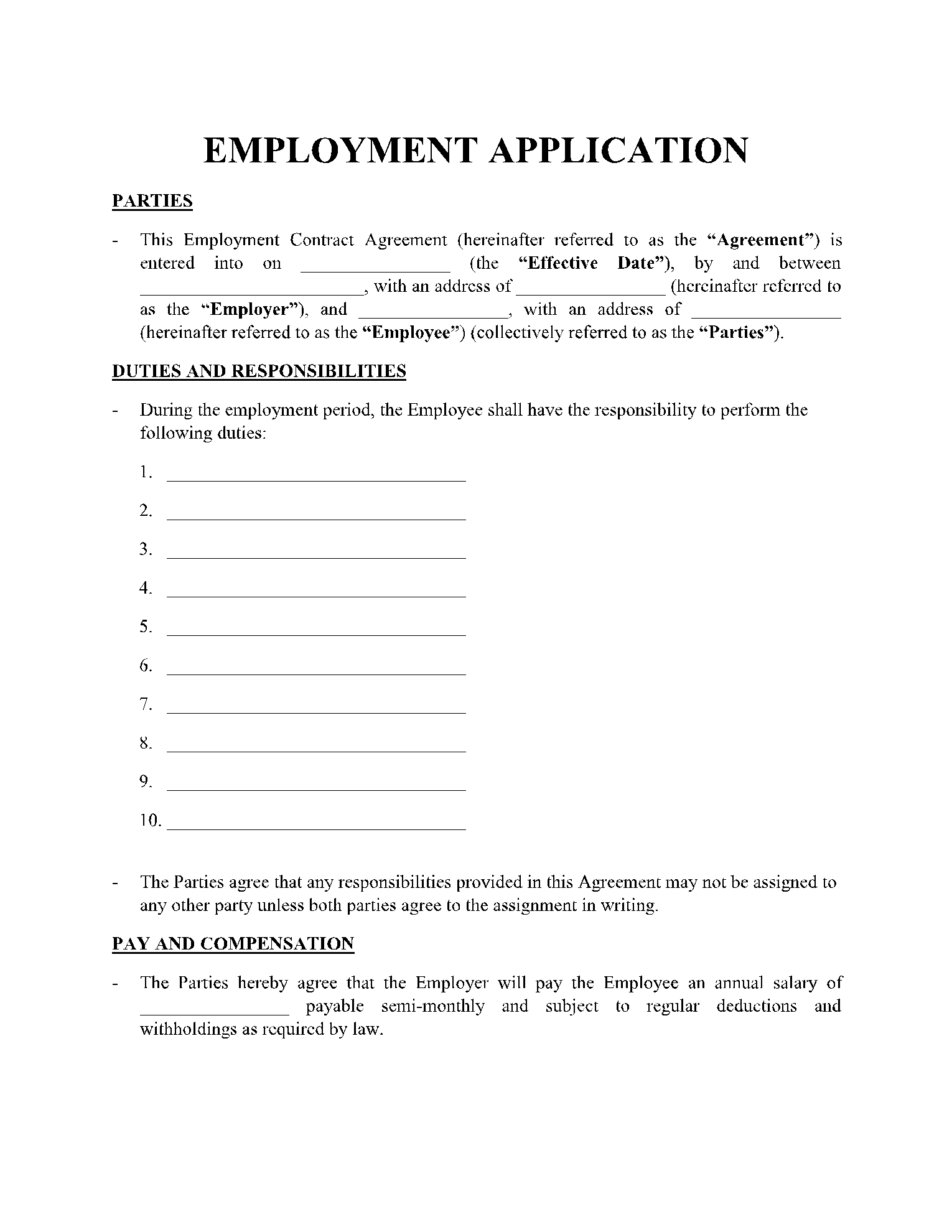 free printable job application form