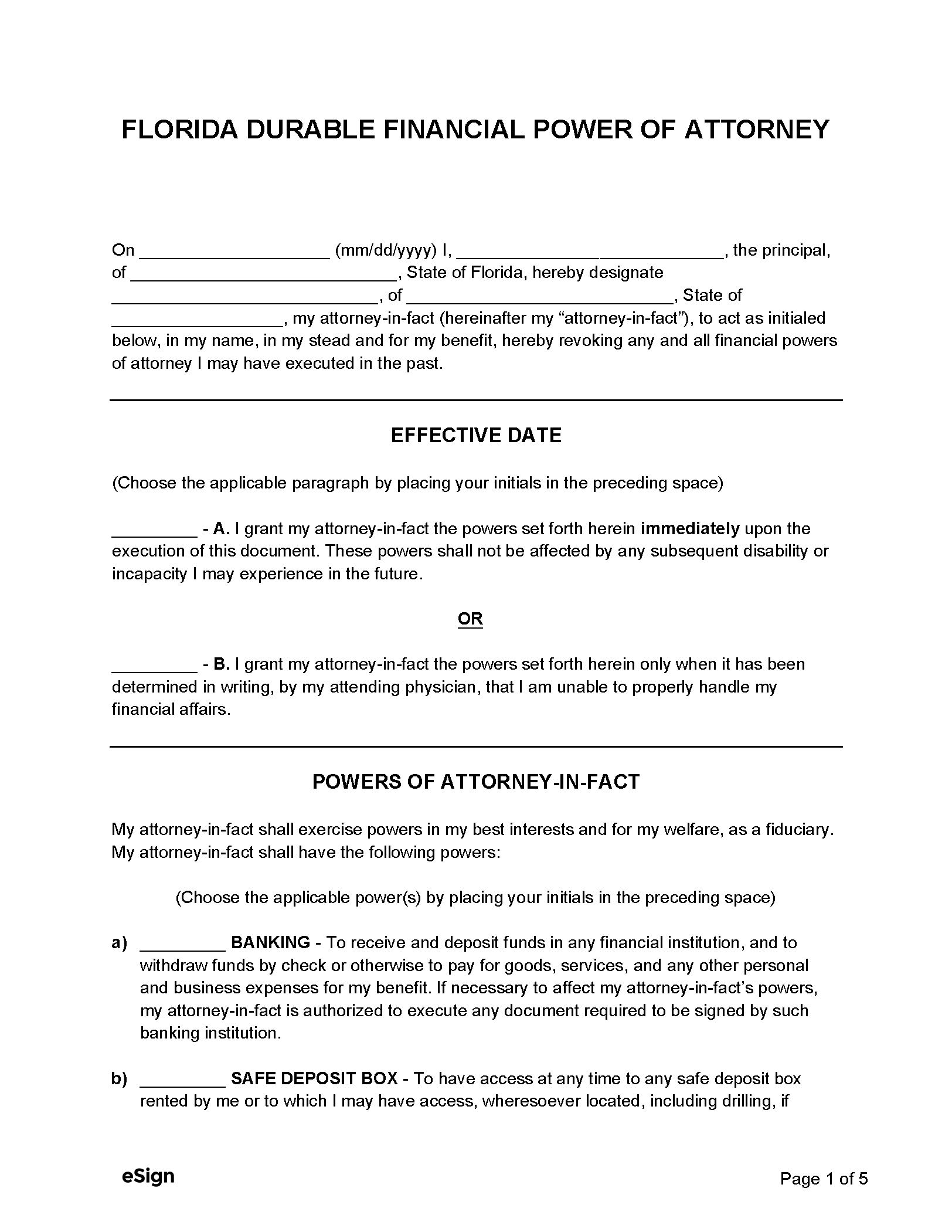 Free Florida Durable Power Of Attorney Form PDF Word