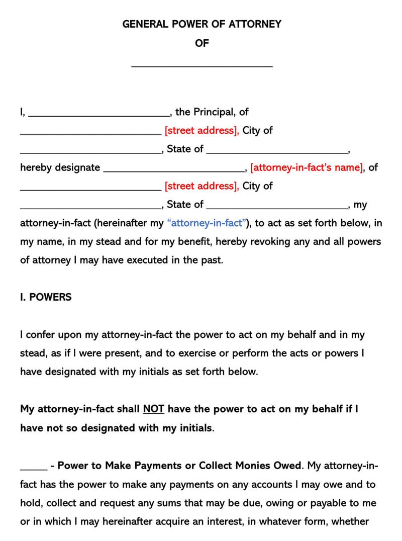 free printable power of attorney forms