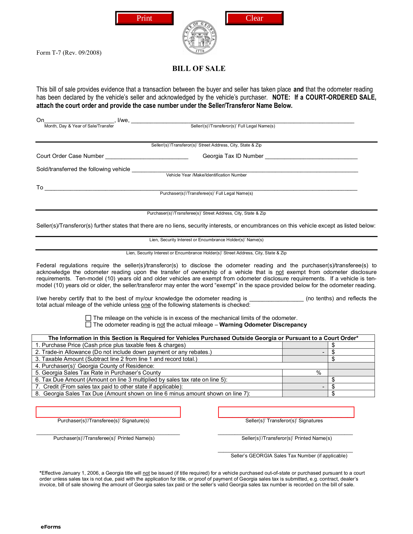 Free Georgia Bill Of Sale Forms 4 PDF EForms