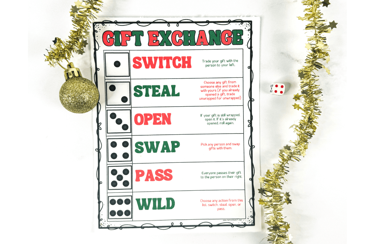 Free Gift Exchange Dice Game Printable