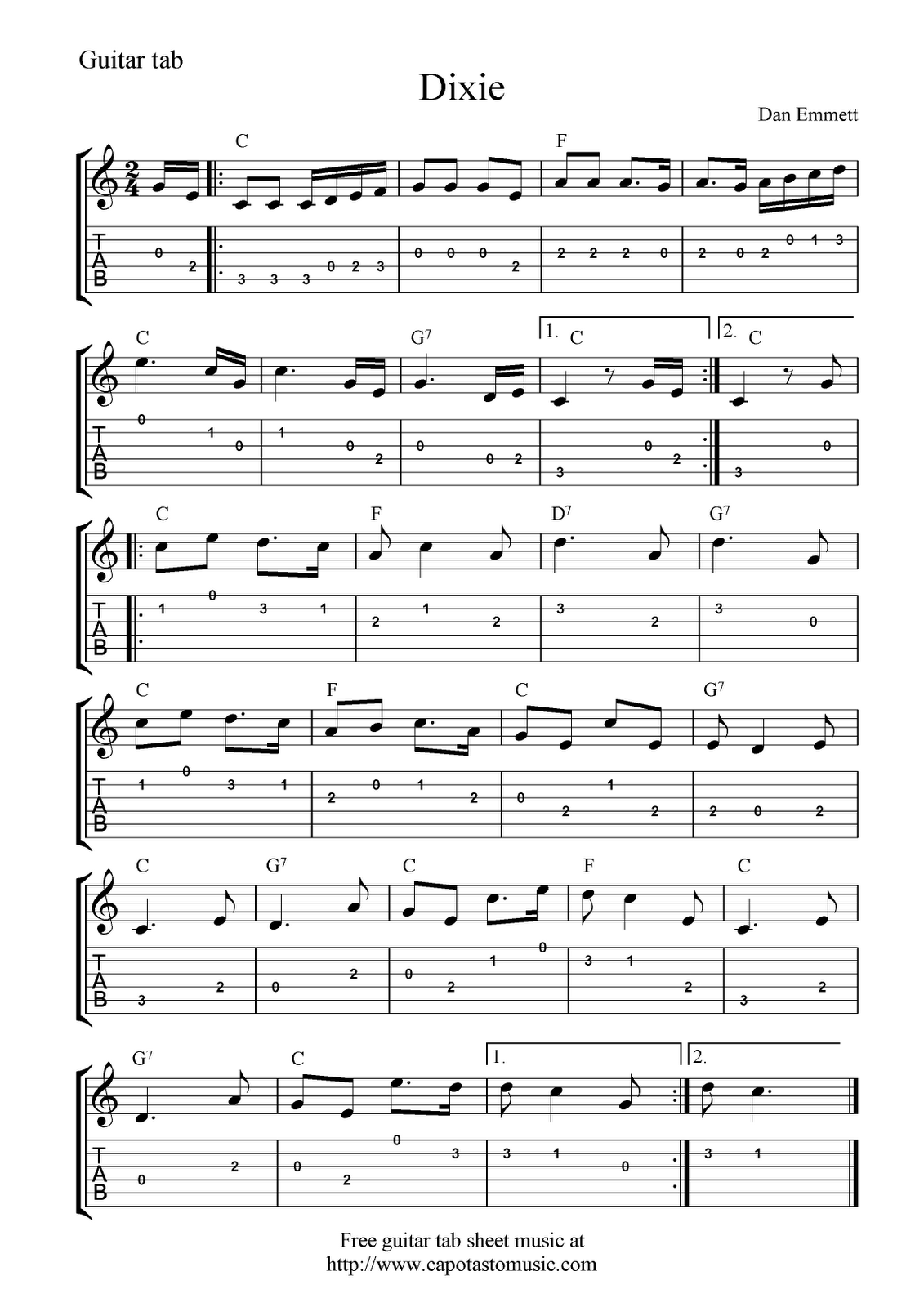 printable guitar sheet music