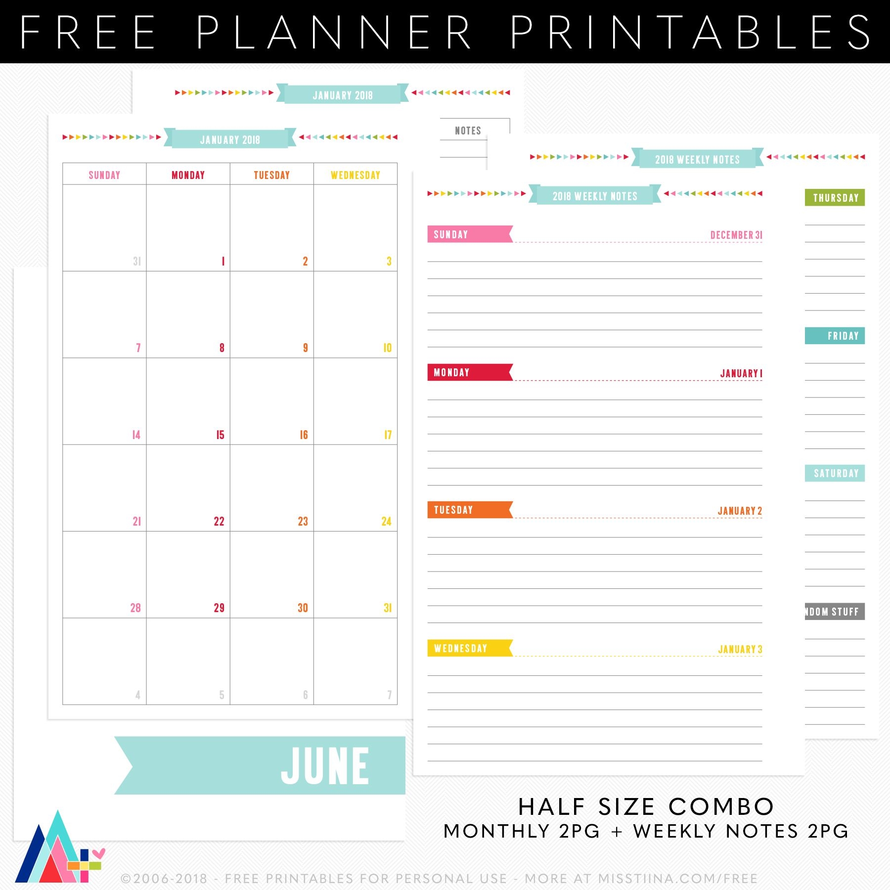 FREE HALF SIZE PLANNER COMBO JUNE 2018 Planner Pages 