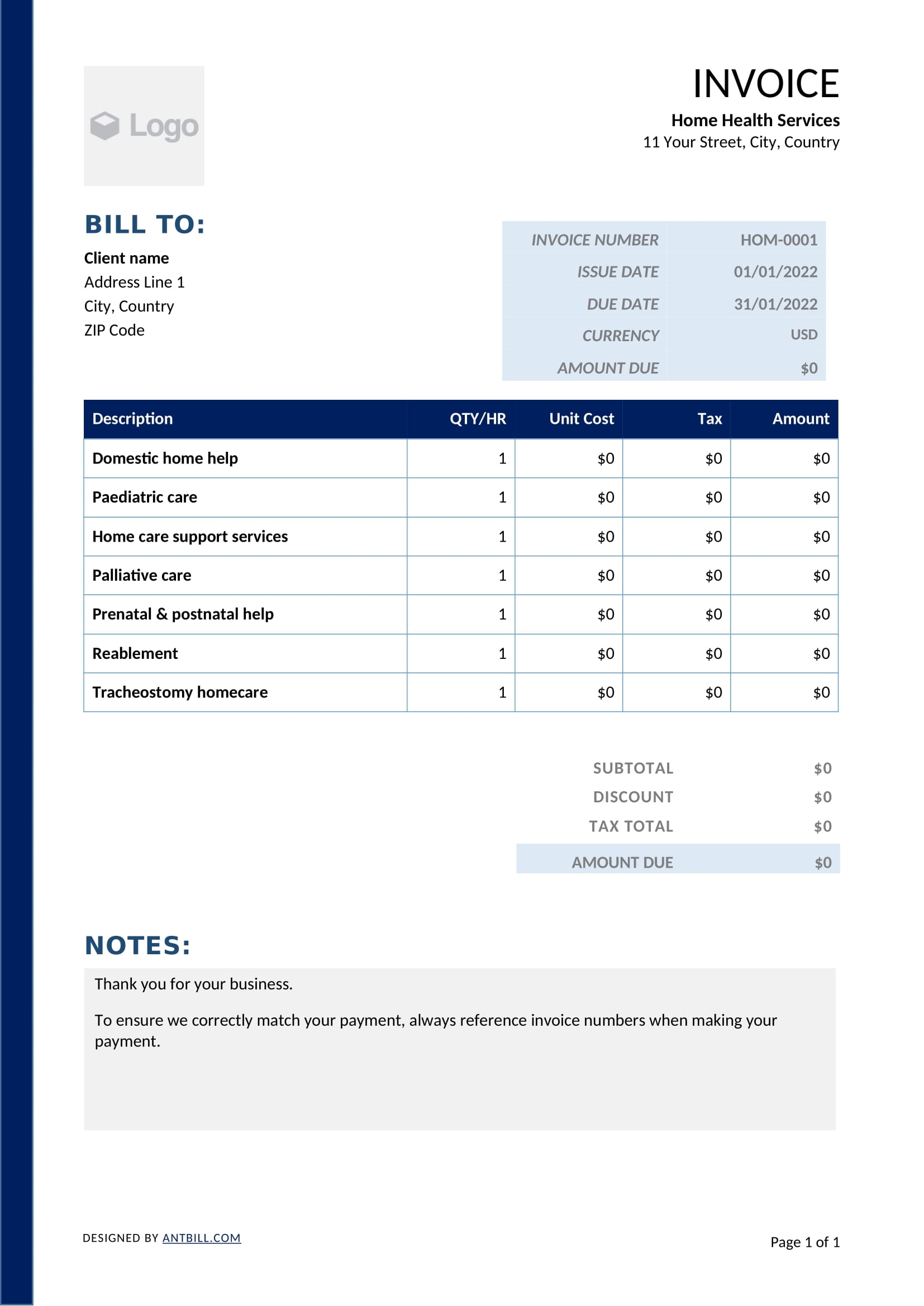 Free Home Health Services Invoice Templates Antbill