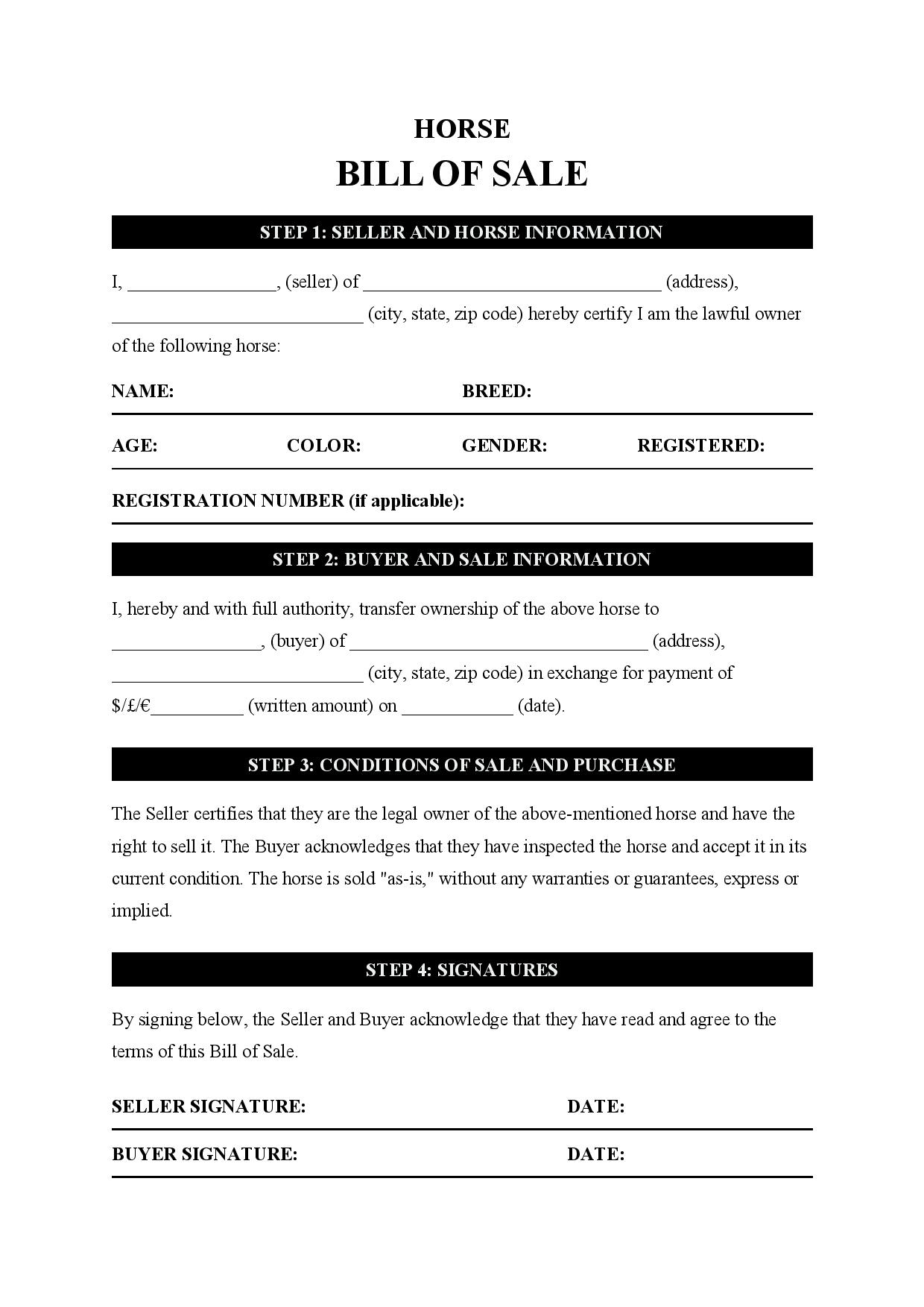 Free Horse Bill Of Sale Template PDF U0026 Word