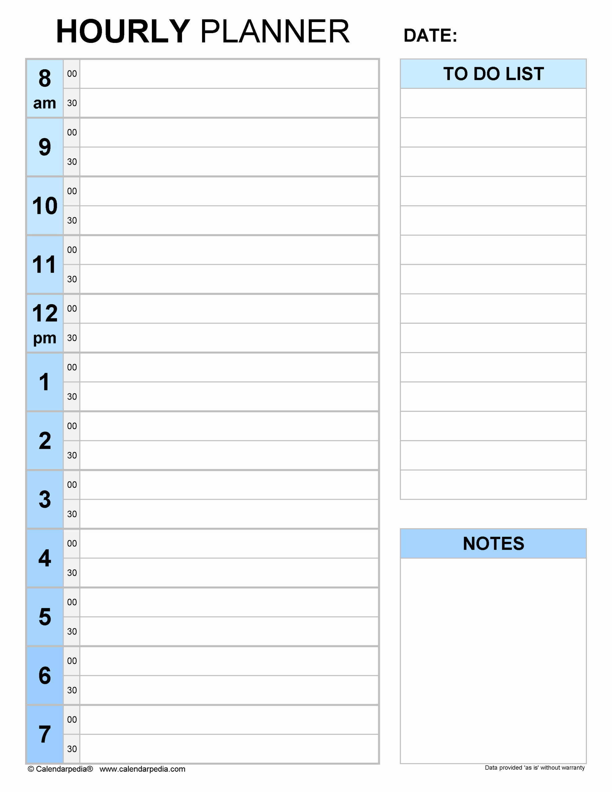 printable blank hourly schedule