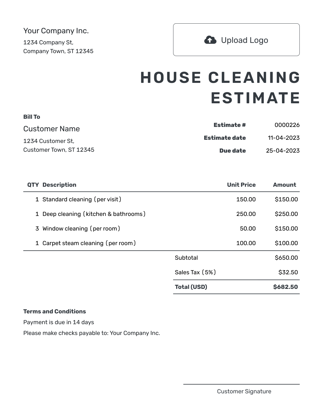 free printable cleaning estimate forms