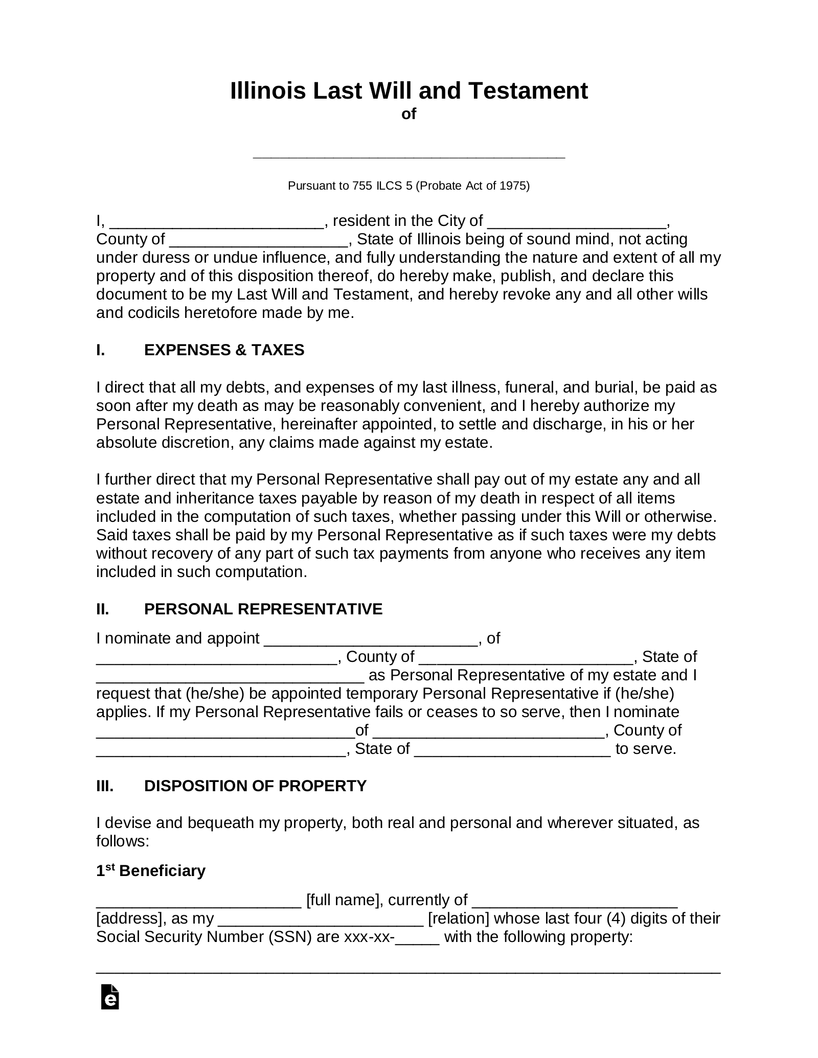 Free Illinois Last Will And Testament Template PDF Word EForms Free Illinois Last Will And Testament Template PDF Word EForms