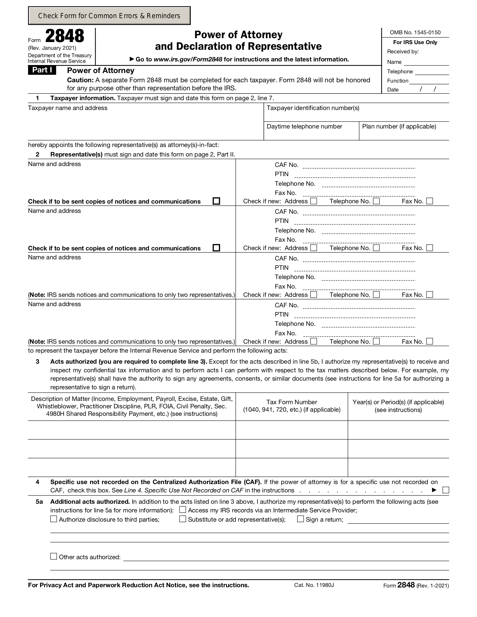 Free IRS Power Of Attorney Form 2848 Revised Jan 2021 PDF Free IRS Power Of Attorney Form 2848 Revised Jan 2021 PDF