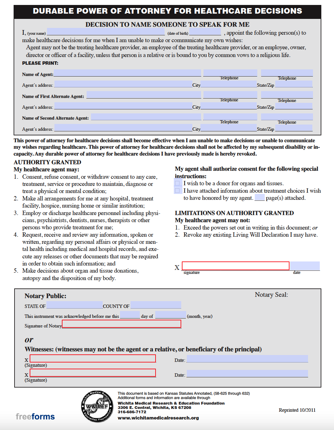 Free Kansas Medical Power Of Attorney Form PDF